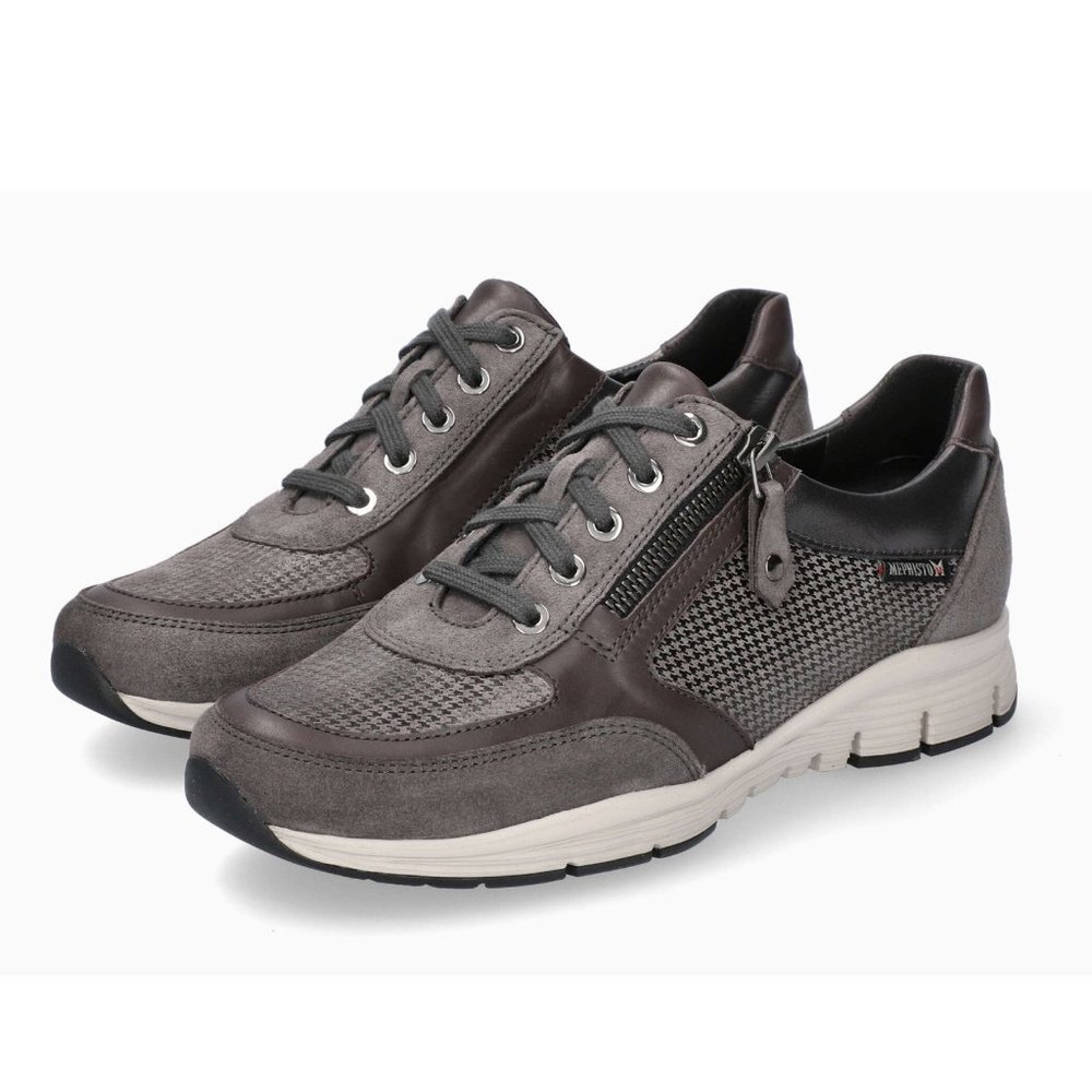 Mephisto Gray and Brown Sneakers with Breathable Mesh and Suede Accents